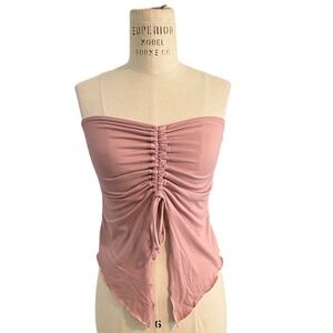 Windsor Pink Ruched Strapless Bandeau Top Handkerchief Hem Y2K Coquette Size M
